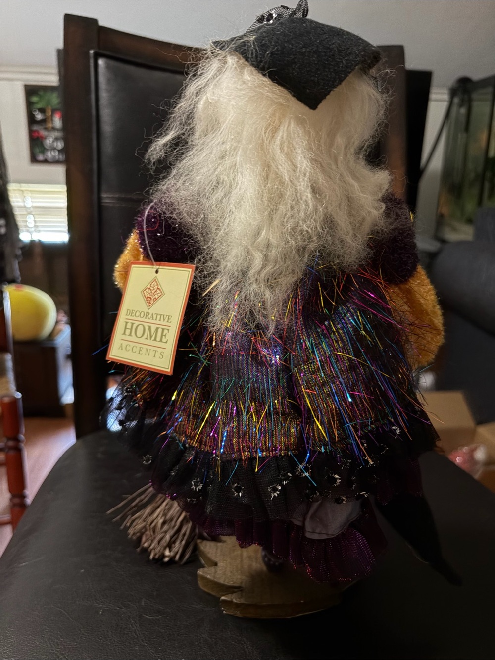 Handcrafted Witch Figurine with Broom - Purple, Orange, Decorative Home Accents - Picture 7 of 8